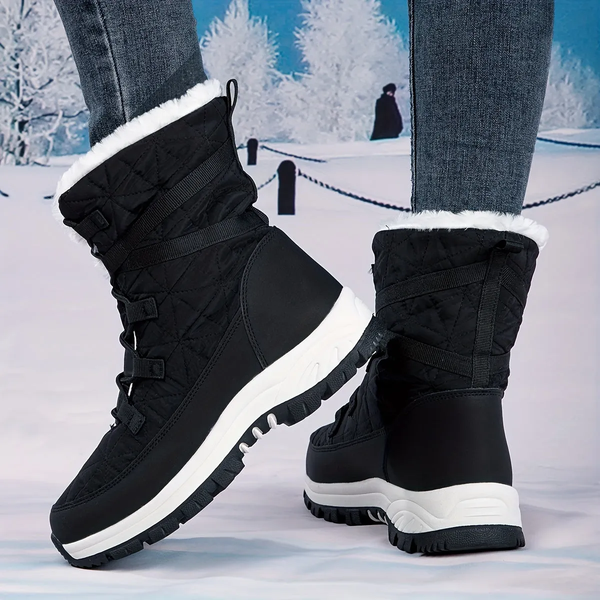Womens NonSlip WearResistant Winter Hiking Snow Boots