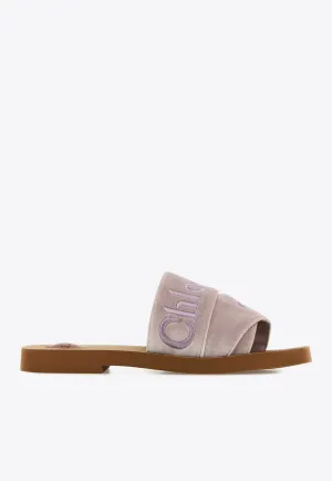 Woody Logo Embroidered Velvet Slides