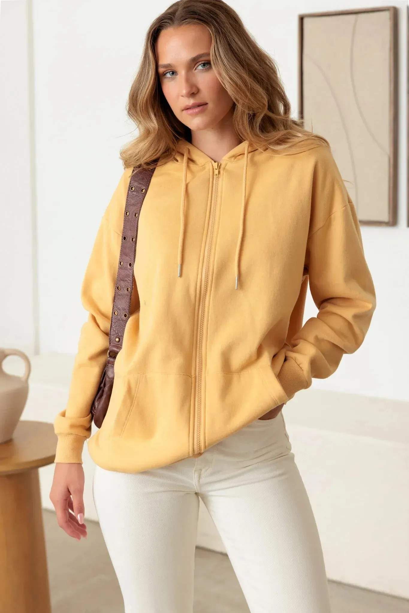 Zip-Up Long Sleeve Two Pocket Hooded  Sweatshirt